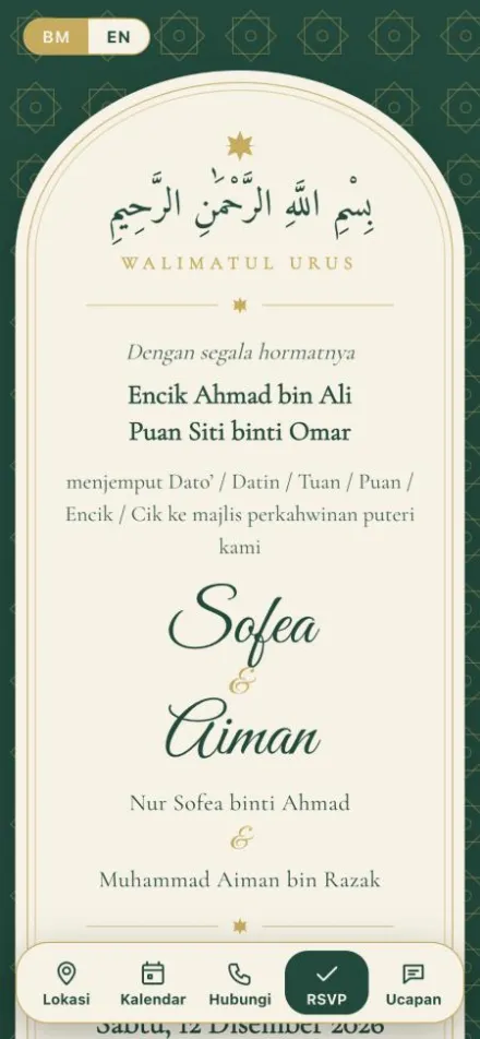 Kad tema hijau zamrud dengan corak bintang